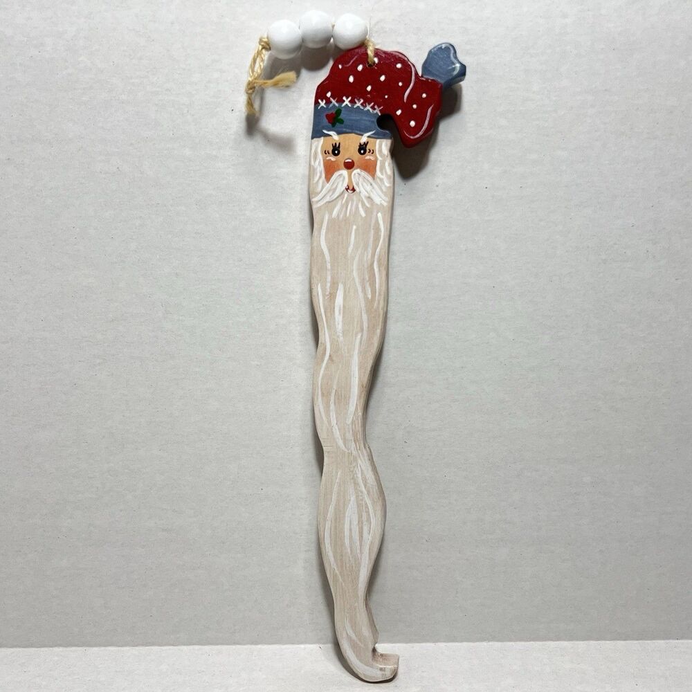 Hand Carved Painted Wooden Santa Claus Face Christmas Ornament King Pine
